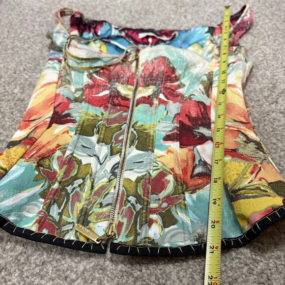 Roberto Cavalli S/S 2003 Bustier Corset Floral Abstract Print Denim Silk Top - Picture 4 of 12